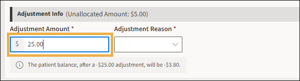 Adjustment window with yellow highlight box around the Adjustment Amount.